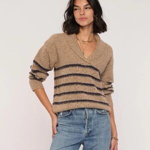 Heartloom ‘Dylan’ Tan and Navy V-Neck Sweater with Relaxed Fit